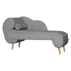 Imagem de Recamier Decorativo Divã Melissa Lado Direito Linho Cinza Pés Madeira