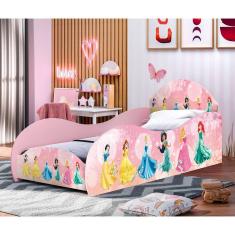 Imagem de Conjunto Cama Solteiro Princesas Com Proteção Lateral Com Colchão Mdf - Rosa