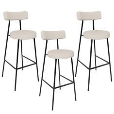 Imagem de Kit 03 Banquetas Altas Estrutura Em Aço Milão Linho Bege
