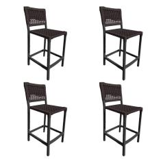 Imagem de Kit 4 Banquetas França Em Corda Náutica E Base Em Alumínio Preta Para área Gourmet Marrom Marrom