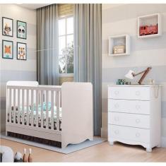 Imagem de Quarto de Bebê com Cômoda 4 Gavetas e Berço Mini Cama 3 em 1 Cambalhota Espresso Móveis Branco Brilho