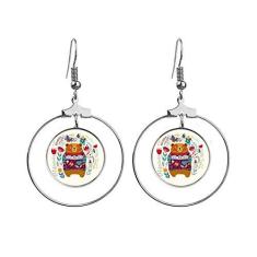 Imagem de Brinco de urso de desenho animado rosa Art Deco presente moderno brincos pendentes joia círculo gota