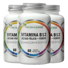 Imagem de Vitamina B12 Ácido Fólico E Ferro 3 X 60 Cápsulas Flora Nativa