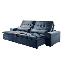 Imagem de Sofá 4 Lugares Retrátil e Reclinável Elegance 2.50m Veludo Azul Sierra - Móveis Mix