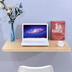 Imagem de Mesa plegable de madera maciza Mesa montada en la pared contra la pared, escritorio para computadora, mesa de estudio, mesa de comedor plegable, marco de soporte de acero inoxidabl