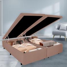 Imagem de Cama Box Baú King 193x203x40cm Suede Bege Com Pistão A Gás