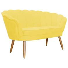 Imagem de Namoradeira Decorativa Estofada Para Salão de Beleza Pétala Suede Amarelo - LM DECOR