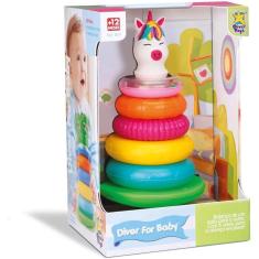 Imagem de Diver For Baby Pirâmide De Argolas De Empilhar Com Chocalho Unicornio - Divertoys