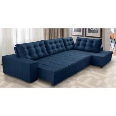 Imagem de Sofá de Canto Retrátil e Reclinável com Molas 3,00x2,00 Jacke Suede Azul Adonai Estofados