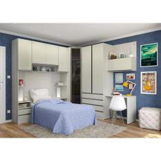 Imagem de Guarda Roupa Canto Solteiro Vidro Reflecta Com Escrivaninha Legno Crem