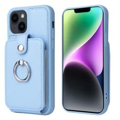Imagem de Capa de telefone tipo carteira com anel de dedo para iPhone 15 Pro Max 14 13 12 11 Pro Max 15Plus Couro com suporte para cartões Capa traseira, azul claro, para iPhone 15Pro Max