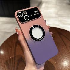 Imagem de Capa de cor gradiente de janela grande para iPhone 14 Pro Max 13 12 11 Plus Capa protetora magnética de câmera de carregamento sem fio, rosa roxo, para iPhone 13 Pro