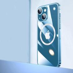 Imagem de Luxo galvanizado quadro transparente magnético caso de carga sem fio para iphone 14 plus 13 12 11 pro max capa macia, cr, para iphone 12