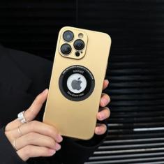 Imagem de Capa luxuosa de telefone de carga sem fio para iPhone 14 13 12 11 Pro Max Plus magnético pára-choques fosco rígido PC capa à prova de choque, ouro, para iPhone 14Plus