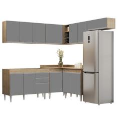 Imagem de Armário de Cozinha Modulado de Canto 7 Peças CP19 Balcão sem Tampo Castanho/Cinza - Lumil