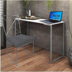 Imagem de Kit Escritório Clark Cadeira e Mesa Industrial Ferro Prata Tampo MDF Branco Suede Cinza - Ahz Móveis