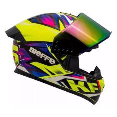 Imagem de Capacete Bieffe B12 Kf Amarelo Limão Roxo Aerofólio Moto, 62