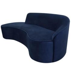 Imagem de Sofá Curvo 03 Lugares 210cm Eron Braço Esquerdo Veludo Azul Marinho -