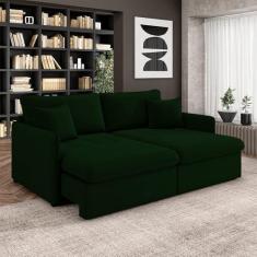 Imagem de Sofá Reclinável e Retrátil Gandalf Bipartido 194cm Caixa Zero com Almofadas Veludo Verde G33 - Gran Belo