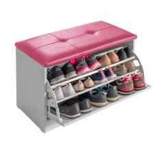 Imagem de Sapateira Puff Bau Cama Versatile Premium Luxo Até 12 Pares Branco - Estofado Rosa