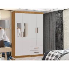 Imagem de Guarda Roupa Solteiro c/ espelho 4 portas e 2 gavetas Hercules – Cinamomo/Off White