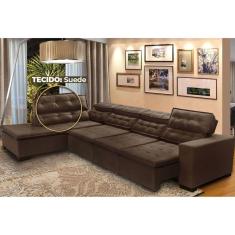 Imagem de Sofá Canto Chaise D 7 Lugares Retrátil e Reclinável Pillow 360 x 220 cm Sttilo- TECIDO SUEDE - MegaSul Cor Marrom