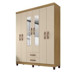 Imagem de Guarda Roupa Casal Porto Belo 6 Portas 2 Gavetas Com Espelho Carvalho Off White Clique Chique