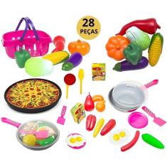 Imagem de Kit c/ 28 peças Brinquedo Cozinha Pizza Comidinhas Legumes Infantil