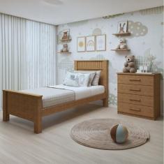 Imagem de Quarto Infantil Com Cama Solteiro Athenas E Cômoda 4 Gavetas Baião Amêndoa Clean