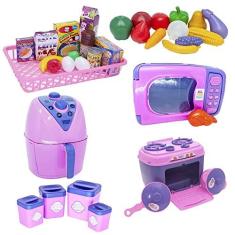 Imagem de Kit Casinha Menina Brinquedo Frutas Legumes Microondas 35pç