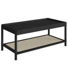 Imagem de Mesa de Centro Retangular Oslo Artesano 93 cm (largura) MDP Nero Palha Sintética Bege Pé Madeira