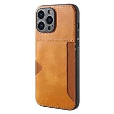 Imagem de Capa carteira de couro com slot para cartão para iPhone 14 13 Pro Max 12 11 Pro Max 14 Pro 14 13 11 Capa traseira de couro vintage à prova de choque, amarela, para iPhone 14 Plus