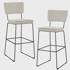 Imagem de Kit 02 Banquetas Alta Cozinha Sala De Jantar Base Aço Fixa Allana L02 Linho Champagne - Lyam Decor