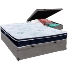 Imagem de Cama Box Baú Cinza e Colchão Orthosono D33 Com Euro Pillow Casal Anjos