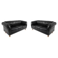 Imagem de Dois Sofás Chesterfield Capitone Duque Corano Preto - NOVO ENCANTO
