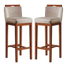 Imagem de Conjunto 2 Banquetas Alta em Madeira Maciça Libéria CCS Interiores Pinhao/Bege