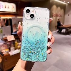 Imagem de Luxo de carregamento sem fio glitter transparente caso de telefone para iphone 11 12 13 14 pro max xs x xr 7 8 plus mini silicone macio, verde, para iphone 7