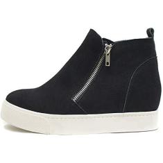 Imagem de Soda Taylor Black Hidden Fashion Wedge Sneaker Shoes Side Zipper (7.5)