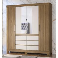 Imagem de Guarda Roupa Roupeiro Casal 66510 04 Portas 06 Gavetas c/ Espelho Cádis Amendola Touch Off White Demóbile