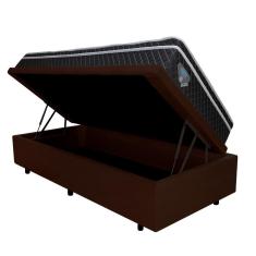 Imagem de Cama Box Solteiro Baú Suede Marrom + Colchão GranSleep Ecoflex Mola Verticoil 88x188