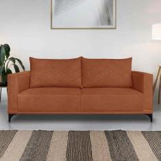 Imagem de Sofá Living 2 Lugares com Pés de Ferro Almofadas Soltas 160cm Neso Bouclê Terracota G63 - Gran belo
