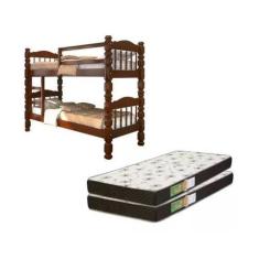 Imagem de Beliche Torneada em Madeira Maciça 2 Colchões D20 88x188x12 - Digo.Cas