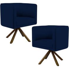 Imagem de Kit 02 Poltronas Decorativa Base Giratória Madeira Betina D02 Veludo  Oxford B-304 - Lyam Decor