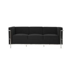 Imagem de Sofa Le Corbusier 3 Lugares Inox Em Couro Natural Preto