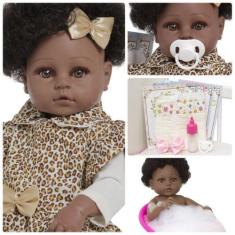 Imagem de Boneca Reborn Negra 100% Vinil Siliconado Roupa De Oncinha - Cegonha R