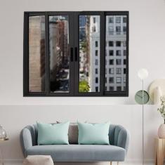 Imagem de Janela Vitrô de Alumínio 4 Folhas Preto 100 x 120cm Linha 25 Preto