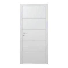 Imagem de Kit Porta de Madeira 210x90cm Frisada Laqueada Direita Moldufama Branco