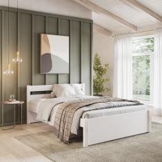 Imagem de Cama Casal em Madeira Maciça 140x190 Unique Yescasa Branco
