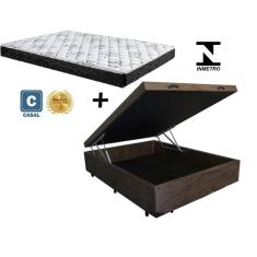 Imagem de Cama Box Baú Casal Conforto Suede Marrom + Colchão Casal Conforto Espuma D33 14x138x188