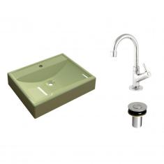 Imagem de Kit Cuba RT49 com Torneira 1198 Metal e Válvula Click 1 Polegada B Compace Verde Acqua
